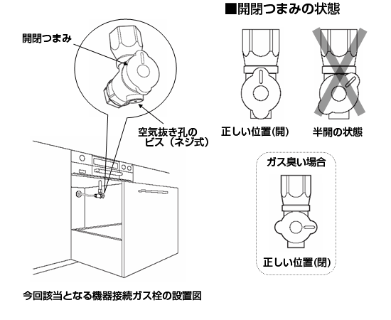 空気抜き孔付き機器接続ガス栓 L型